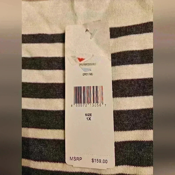 Lauren Ralph Lauren Cotton Knit Gray Striped Round Neck 3/4 Sleeve Midi Dress 1X - Picture 12 of 14